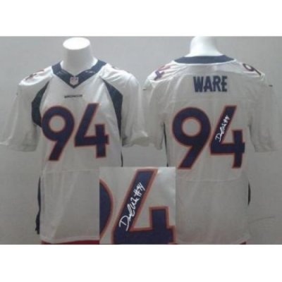 Nike Denver Broncos 94 DeMarcus Ware White Elite Signed NFL Jersey