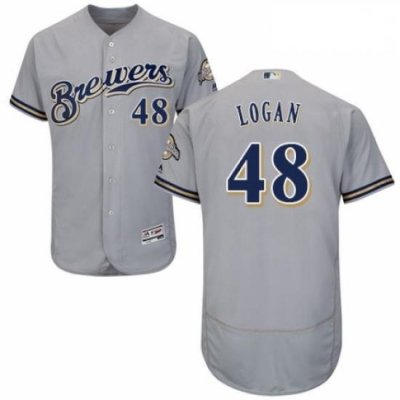 Mens Majestic Milwaukee Brewers 48 Boone Logan Grey Road Flex Base Authentic Collection MLB Jersey