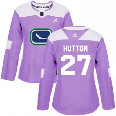 Womens Adidas Vancouver Canucks 27 Ben Hutton Authentic Purple Fights Cancer Practice NHL Jersey