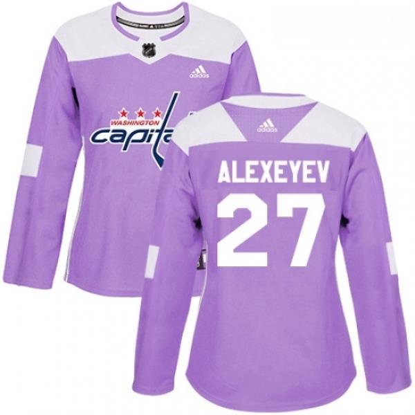 Womens Adidas Washington Capitals 27 Alexander Alexeyev Authentic Purple Fights Cancer Practice NHL Jerse