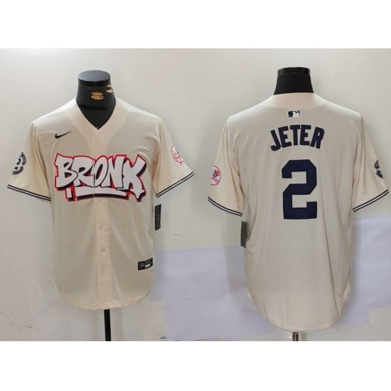 Men New York Yankees 2 Derek Jeter Cream The Bronx Graffiti V2 Vapor Limited Stitched Baseball Jersey 6