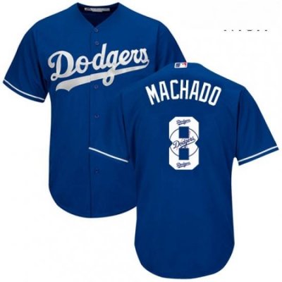 Mens Majestic Los Angeles Dodgers 8 Manny Machado Authentic Royal Blue Team Logo Fashion Cool Base MLB Jersey