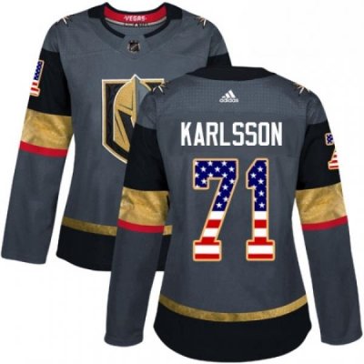 Womens Adidas Vegas Golden Knights 71 William Karlsson Authentic Gray USA Flag Fashion NHL Jersey