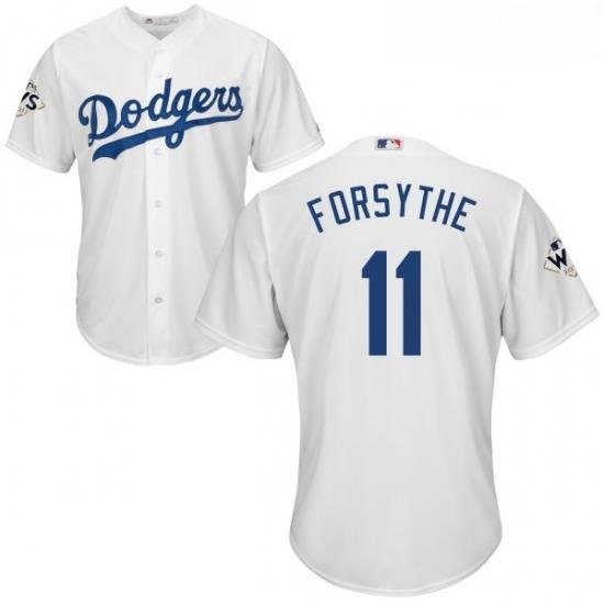 Youth Majestic Los Angeles Dodgers 11 Logan Forsythe Authentic White Home 2017 World Series Bound Cool Base MLB Jersey