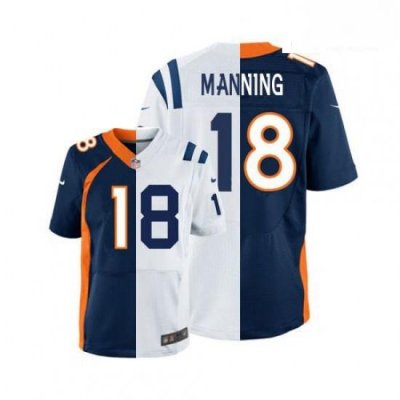 Men Nike Denver Broncos 18 Peyton Manning Game OrangeRoyal Blue Split Fashion NFL Jersey