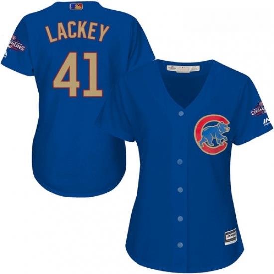 Womens Majestic Chicago Cubs 41 John Lackey Authentic Royal Blue 2017 Gold Champion MLB Jersey