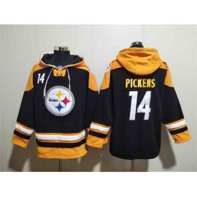 Men Pittsburgh Steelers 14 George Pickens Black Ageless Must Have Lace Up Pullover Hoodie