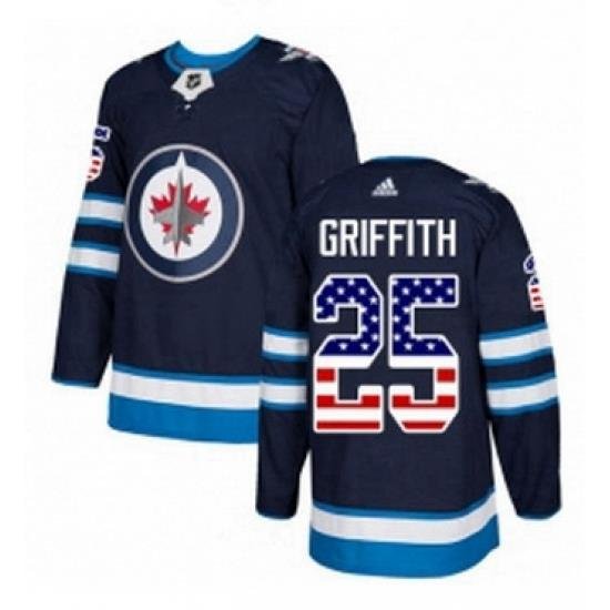 Mens Adidas Winnipeg Jets 25 Seth Griffith Authentic Navy Blue USA Flag Fashion NHL Jersey