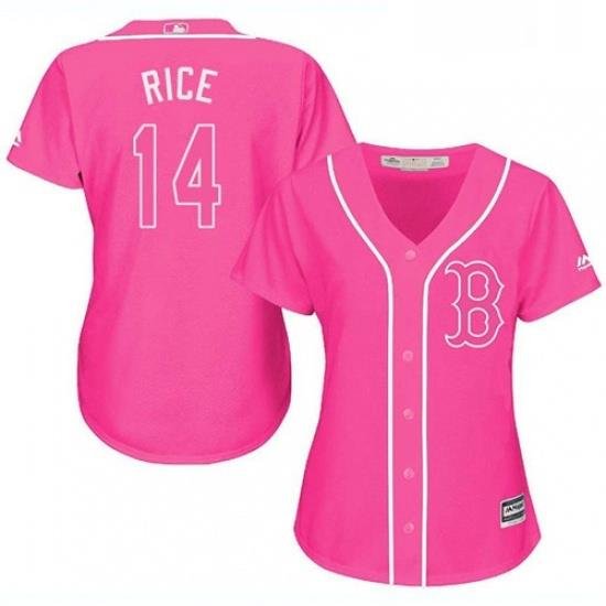 Womens Majestic Boston Red Sox 14 Jim Rice Authentic Pink Fashion MLB Jersey