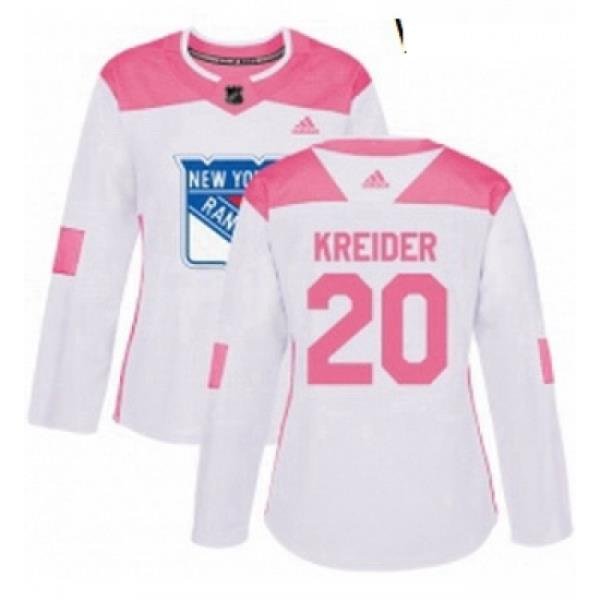 Womens Adidas New York Rangers 20 Chris Kreider Authentic WhitePink Fashion NHL Jersey