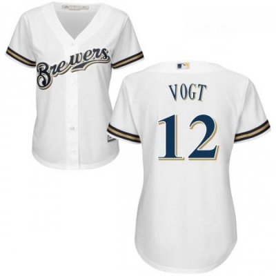 Womens Majestic Milwaukee Brewers 12 Stephen Vogt Authentic White Home Cool Base MLB Jersey