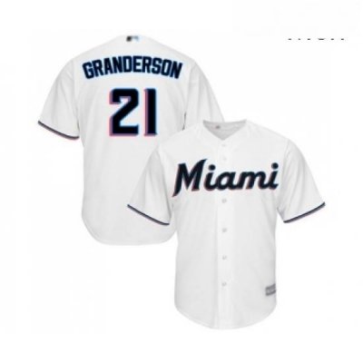 Mens Miami Marlins 21 Curtis Granderson Replica White Home Cool Base Baseball Jersey