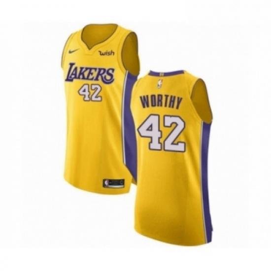 Mens Los Angeles Lakers 42 James Worthy Authentic Gold Home Basketball Jersey Icon Edition