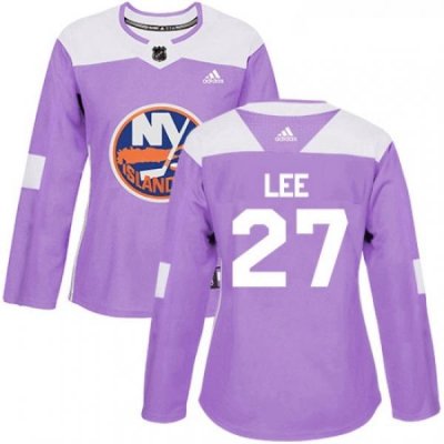 Womens Adidas New York Islanders 27 Anders Lee Authentic Purple Fights Cancer Practice NHL Jersey