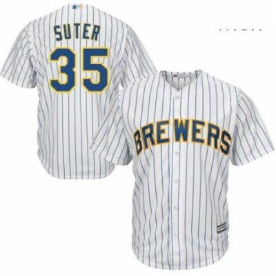 Mens Majestic Milwaukee Brewers 35 Brent Suter Replica White Home Cool Base MLB Jersey