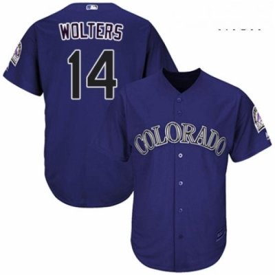 Mens Majestic Colorado Rockies 14 Tony Wolters Replica Purple Alternate 1 Cool Base MLB Jersey