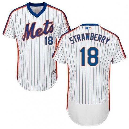 Mens Majestic New York Mets 18 Darryl Strawberry White Alternate Flex Base Authentic Collection MLB Jersey