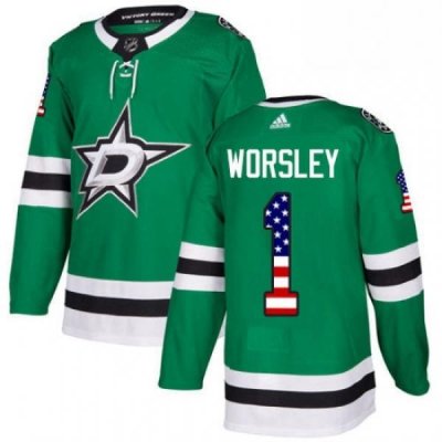 Mens Adidas Dallas Stars 1 Gump Worsley Authentic Green USA Flag Fashion NHL Jersey