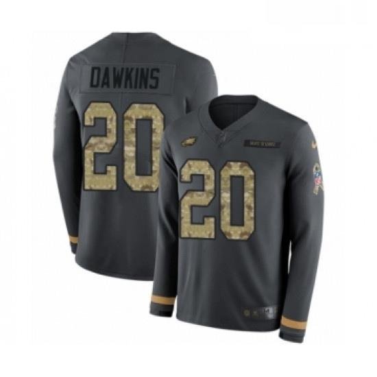 Mens Nike Philadelphia Eagles 20 Brian DaWkins Limited Black Salute to Service Therma Long Sleeve NFL Jersey