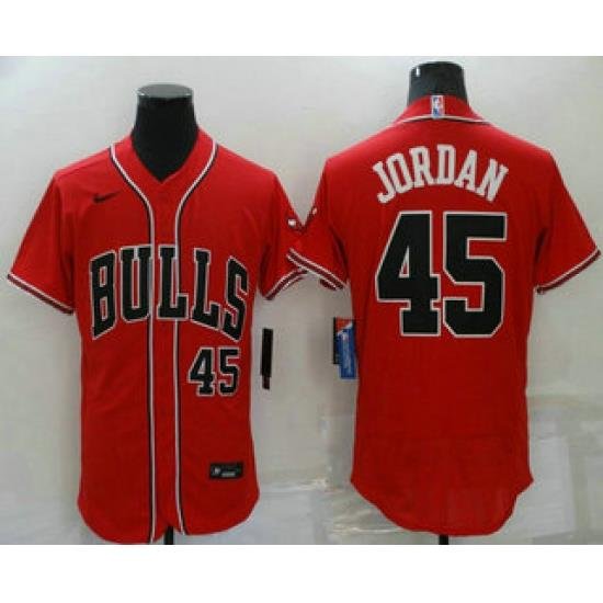 Men's Chicago Bulls #45 Michael Jordan Red Stitched Flex Base Nike Baseball Jersey