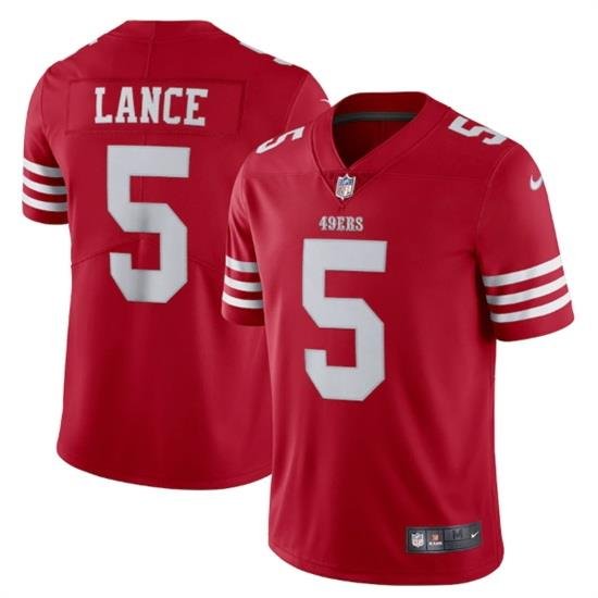 Men San Francisco 49ers 5 Trey Lance 2022 New Scarlet Vapor Untouchable Limited Stitched Football Jersey