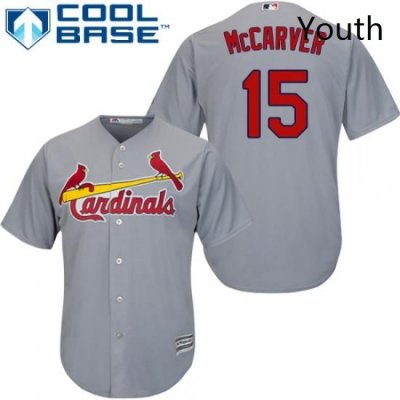 Youth Majestic St Louis Cardinals 15 Tim McCarver Authentic Grey Road Cool Base MLB Jersey