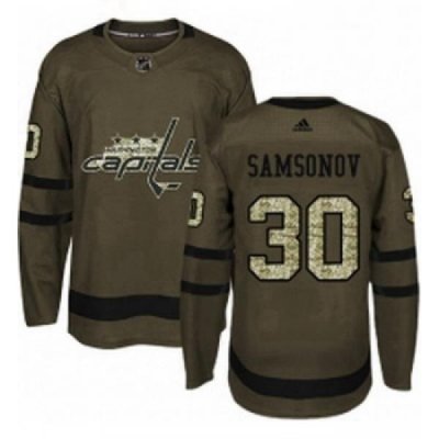 Youth Adidas Washington Capitals 30 Ilya Samsonov Authentic Green Salute to Service NHL Jersey