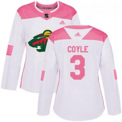 Womens Adidas Minnesota Wild 3 Charlie Coyle Authentic WhitePink Fashion NHL Jersey