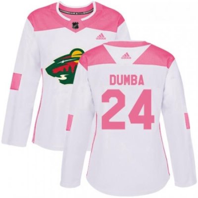 Womens Adidas Minnesota Wild 24 Matt Dumba Authentic WhitePink Fashion NHL Jersey