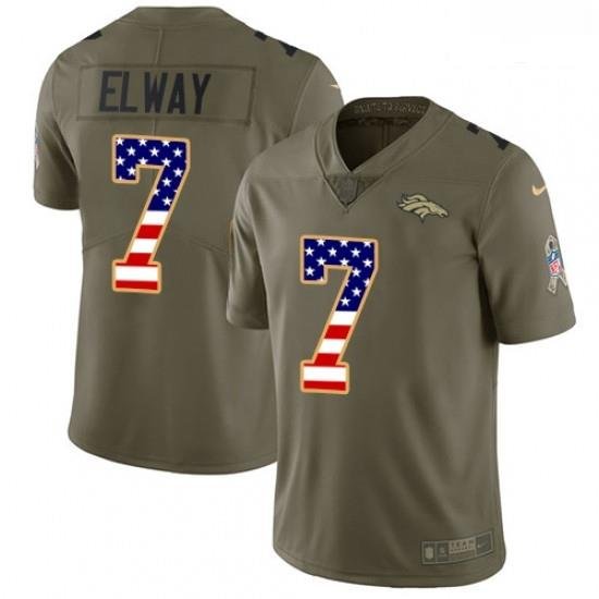 Men Nike Denver Broncos 7 John Elway Limited OliveUSA Flag 2017 Salute to Service NFL Jersey