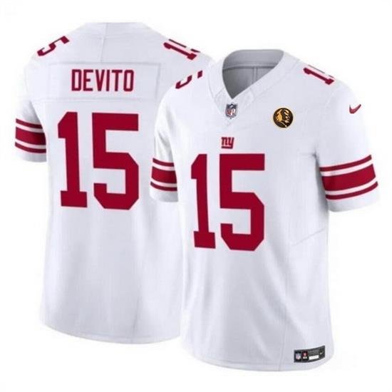 Men New York Giants 15 Tommy DeVito White 2023 F U S E  With John Madden Patch Vapor Limited Stitched Football Jersey