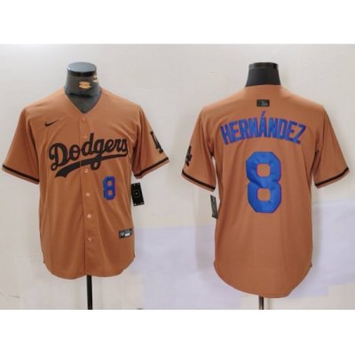 Men Los Angeles Dodgers 8 Kik E9 Hernandez Brown Cool Base Stitched Baseball Jersey 9