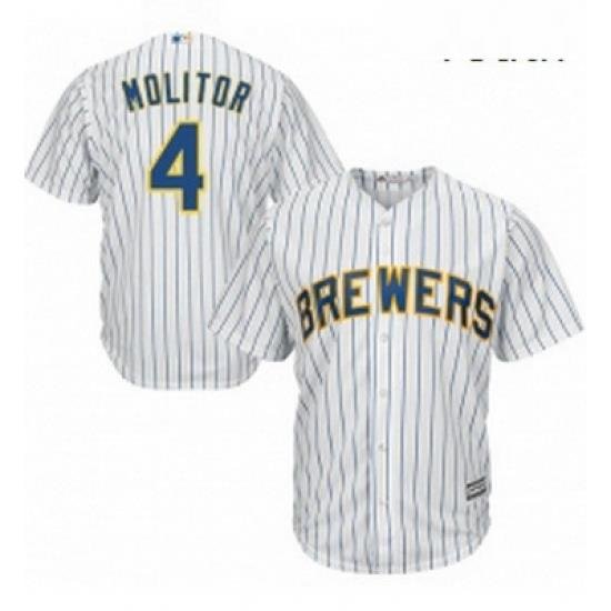 Youth Majestic Milwaukee Brewers 4 Paul Molitor Authentic White Alternate Cool Base MLB Jersey