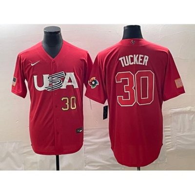 Men's USA Baseball #30 Kyle Tucker Number 2023 Red World Classic With Patch Stitched Jersey