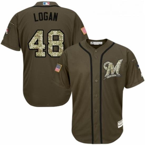 Youth Majestic Milwaukee Brewers 48 Boone Logan Authentic Green Salute to Service MLB Jersey