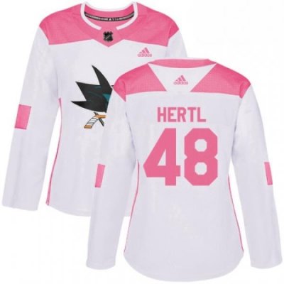 Womens Adidas San Jose Sharks 48 Tomas Hertl Authentic WhitePink Fashion NHL Jersey