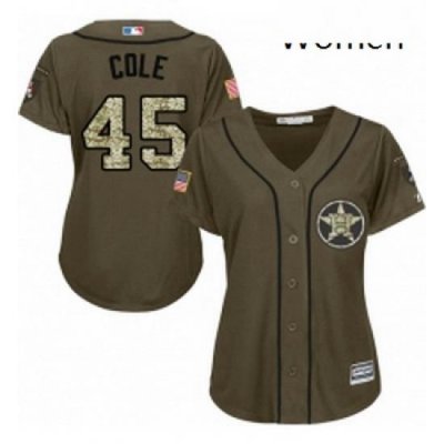 Womens Majestic Houston Astros 45 Gerrit Cole Replica Green Salute to Service MLB Jersey