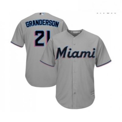 Mens Miami Marlins 21 Curtis Granderson Replica Grey Road Cool Base Baseball Jersey