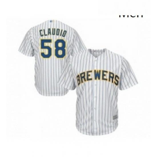 Mens Milwaukee Brewers 58 Alex Claudio Replica White Home Cool Base Baseball Jersey