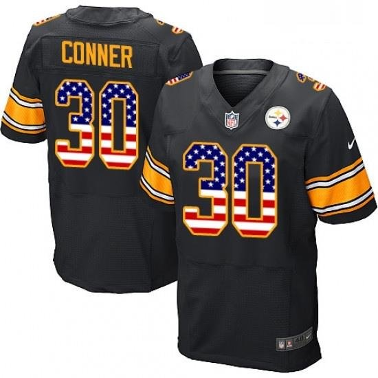 Mens Nike Pittsburgh Steelers 30 James Conner Elite Black Home USA Flag Fashion NFL Jersey