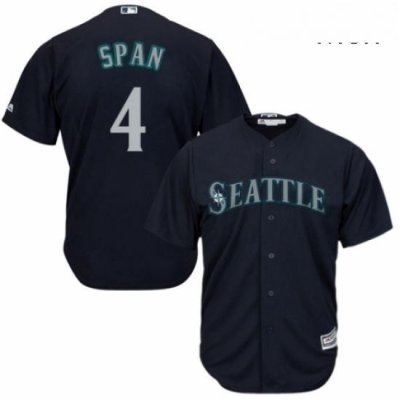 Mens Majestic Seattle Mariners 4 Denard Span Replica Navy Blue Alternate 2 Cool Base MLB Jersey