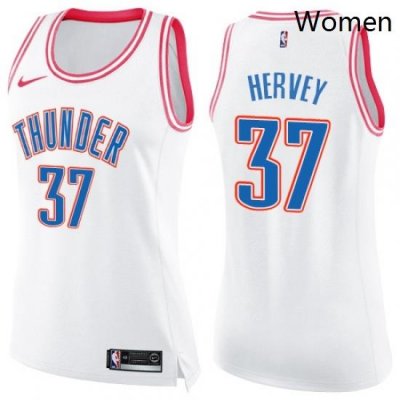 Womens Nike Oklahoma City Thunder 37 Kevin Hervey Swingman White Pink Fashion NBA Jersey