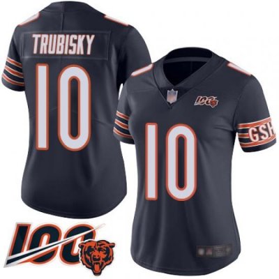 Women Chicago Bears 10 Mitchell Trubisky Navy Blue Team Color 100th Season Limited Football Jersey