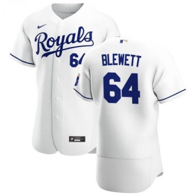 Men Kansas City Royals 64 Scott BleWett Men Nike White Home 2020 Flex Base Player MLB Jersey