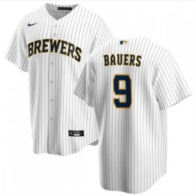 Men Milwaukee Brewers 9 Jake Bauers White Cool Base Stitched Jersey