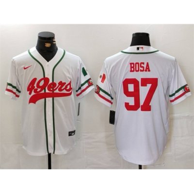 Men San Francisco 49ers 97 Nick Bosa White With Patch Cool Base Stitched Baseball Jersey