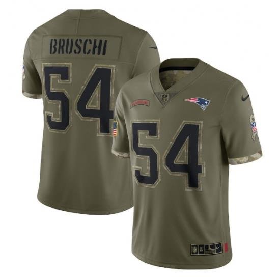 Men New England Patriots 54 Tedy Bruschi Olive 2022 Salute To Service Limited Stitched Jersey