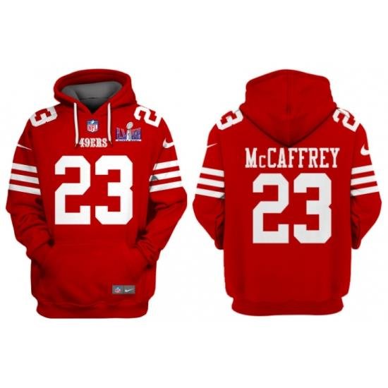 Men San Francisco 49ers 23 Christian McCaffrey Red Super Bowl LVIII Alternate Pullover Hoodie