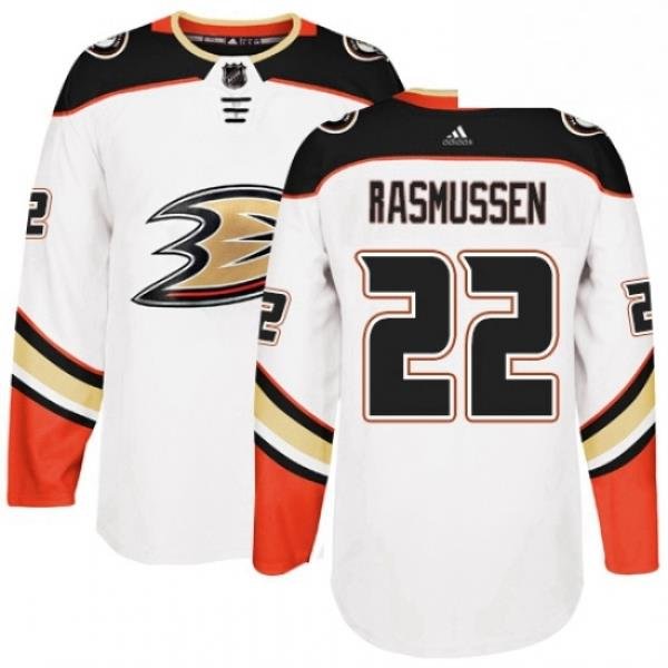 Mens Adidas Anaheim Ducks 22 Dennis Rasmussen Authentic White Away NHL Jersey