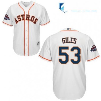 Youth Majestic Houston Astros 53 Ken Giles Authentic White Home 2017 World Series Champions Cool Base MLB Jersey